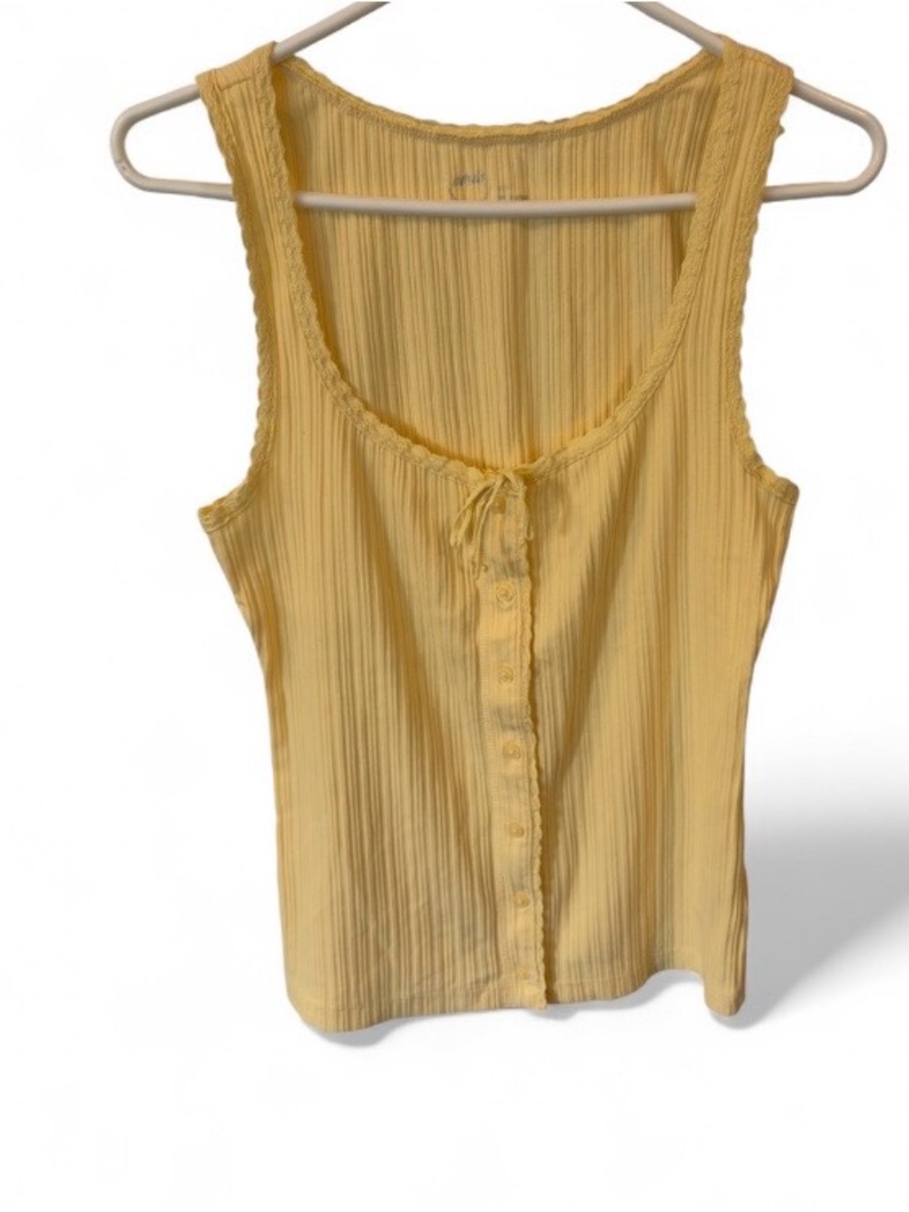 Aerie Yellow Pleated Button-Tank with Tie